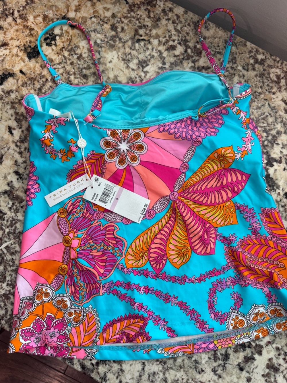 NWT Trina Turk Pink Turquoise & Orange Floral bathing suit top size 6 - Picture 5 of 5